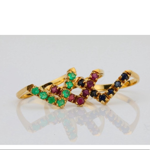 Jewelry - Trio - Solid 18k Ruby Sapphire Emerald V Chevron